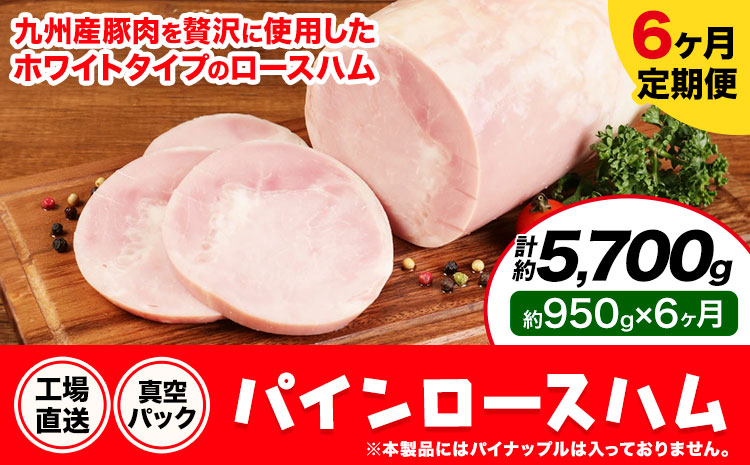【6ヶ月定期便】パインロースハム 6ヶ月定期便(毎月950g×6ヶ月) ロース ハム ブロック 豚ロース 豚肉 真空パック 福留ハム 工場直送 冷蔵 国内製造 送料無料 《お申込み月の翌月から出荷開始》