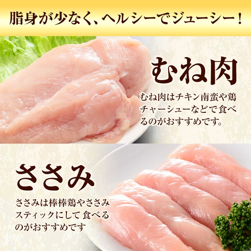 【6ヶ月定期便】 九州産 むね肉（600g×3袋）・ささみ（400g×4袋）鶏肉 お肉 ムネ肉 2種類 小分け 冷凍 詰め合わせ 九州産 国産 熊本県 菊池市 送料無料《お申込み翌月から出荷》