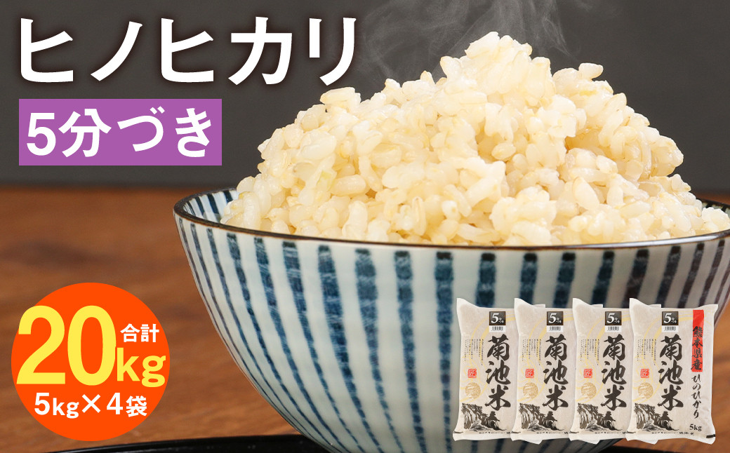 熊本県菊池産 ヒノヒカリ 5kg×4袋 計20kg 5分づき米 お米 分づき米 令和6年産