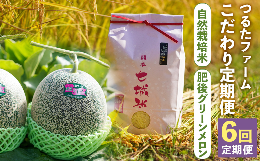 【6回定期便】つるたファームこだわり定期便 Green  （自然栽培米 5kg・肥後グリーン 2玉）  メロン グリーンメロン フルーツ くだもの 果物 お米 米 白米  精米 ヒノヒカリ ご飯