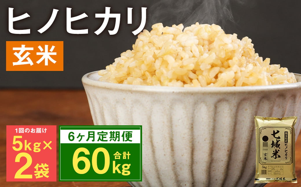 【定期便6ヶ月】熊本県菊池産 ヒノヒカリ 玄米 計60kg（5kg×2袋×6回）米 お米 残留農薬ゼロ 低温貯蔵