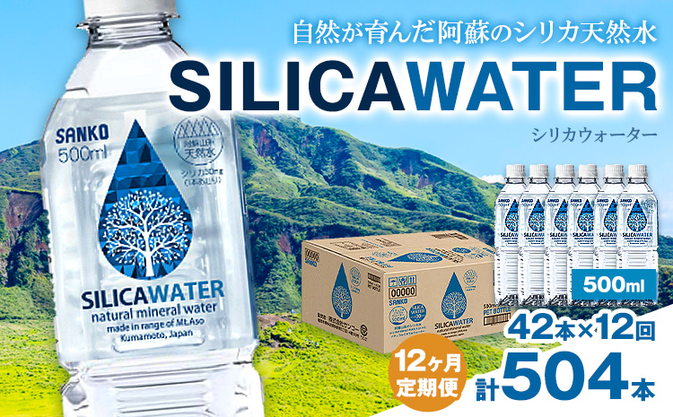 【12ヶ月定期便】シリカウォーター 阿蘇山系の天然水 500ml×42本 回 株式会社サンコー熊本営業所 《お申し込みの翌月から出荷》シリカ水 飲料水 ドリンク 飲料 ペットボトル 天然水 軟水 鉱水 熊本県 送料無料