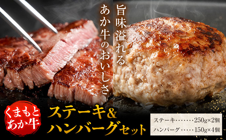 くまもとあか牛 ステーキ＆ハンバーグセット ステーキ2個 ハンバーグ4個 有限会社草佳苑《30日以内に出荷予定(土日祝除く)》熊本県 菊池市 肉 牛肉 お肉 和牛 あか牛 熊本県産 冷凍