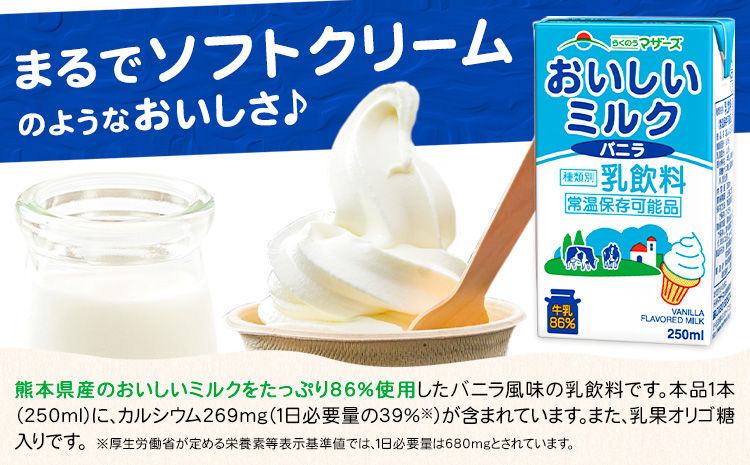 常温保存可能 おいしいミルクバニラ 250ml×24本 合同会社たべたせいか《30日以内に出荷予定(土日祝除く)》熊本県 菊池市 牛乳 乳果オリゴ糖 バニラ風味 乳飲料 おやつ ジュース ドリンク 長期間保存 熊本県産 国産 九州
