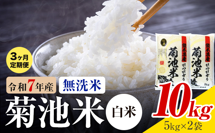 【3ヶ月定期便】熊本県産 菊池米 白米 無洗米 10kg 1袋5kg 米 お米 令和7年産 九州産 熊本県産 送料無料《お申込み翌月に出荷予定》 白米 米