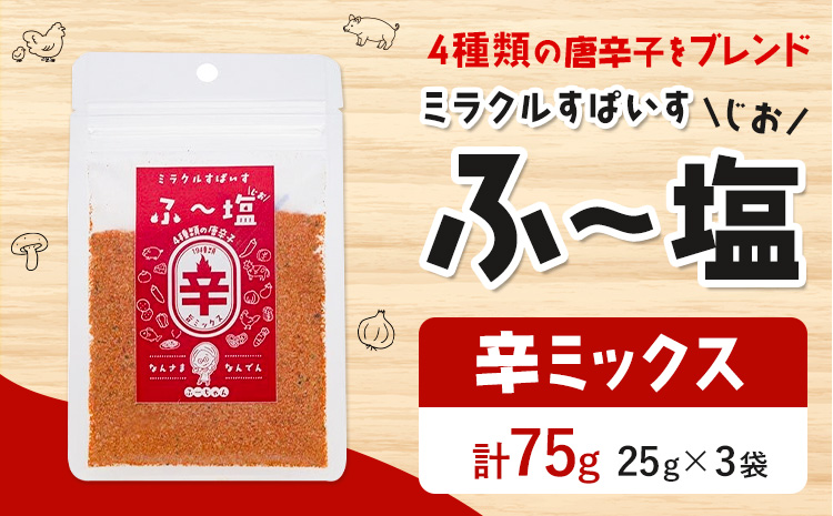 塩 ミラクルすぱいす ふ～塩 辛ミックス 袋×3袋 株式会社KIYORAきくち 《90日以内に出荷予定(土日祝除く)》 熊本県 菊池市 調味料 ハーブソルト 塩 天然塩 岩塩