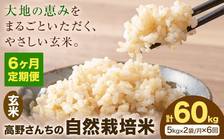 【6ヶ月定期便】令和7年産 高野さんちの自然栽培米 玄米 計60kg(5kg×2袋/月×6回) 《通常パッケージ》株式会社有機農場《お申し込み月の翌月から出荷開始》熊本県 菊池市 米 お米 ヒノヒカリ ひのひかり 自然栽培米 七城物語 熊本県産