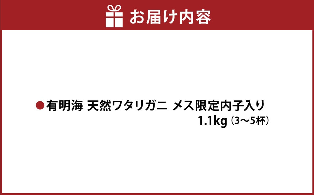 天草産 天然ワタリガニ メス限定内子入り 1.1kg 3～5杯 渡り蟹 ワタリガニ カニ 蟹 天草名物 甲殻類 魚介 渡蟹 グルメ 冷凍 内子 内子入り