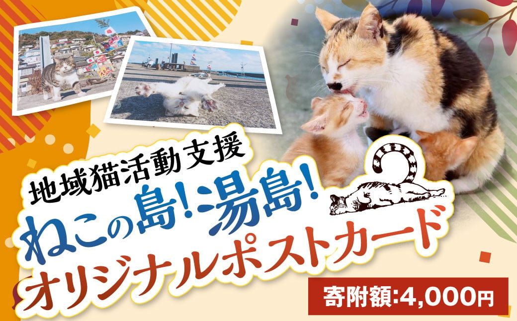 ねこの島！湯島！オリジナルポストカード【地域猫活動支援】 猫 ねこ ネコ オリジナルグッズ ポストカード オリジナルポストカード 2種 セット 猫島 猫の島 湯島 熊本県 上天草市