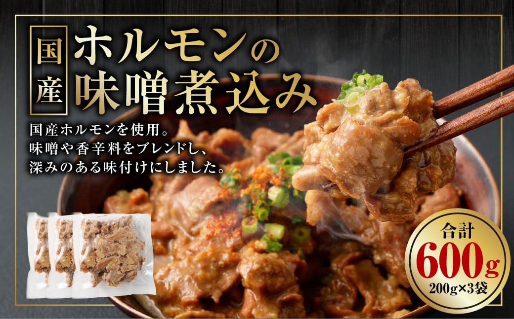 国産 ホルモンの味噌煮込み 200g×3袋 計600g ホルモン モツ モツ煮 もつ煮 豚 豚肉 惣菜 おかず 冷凍 熊本県 上天草市