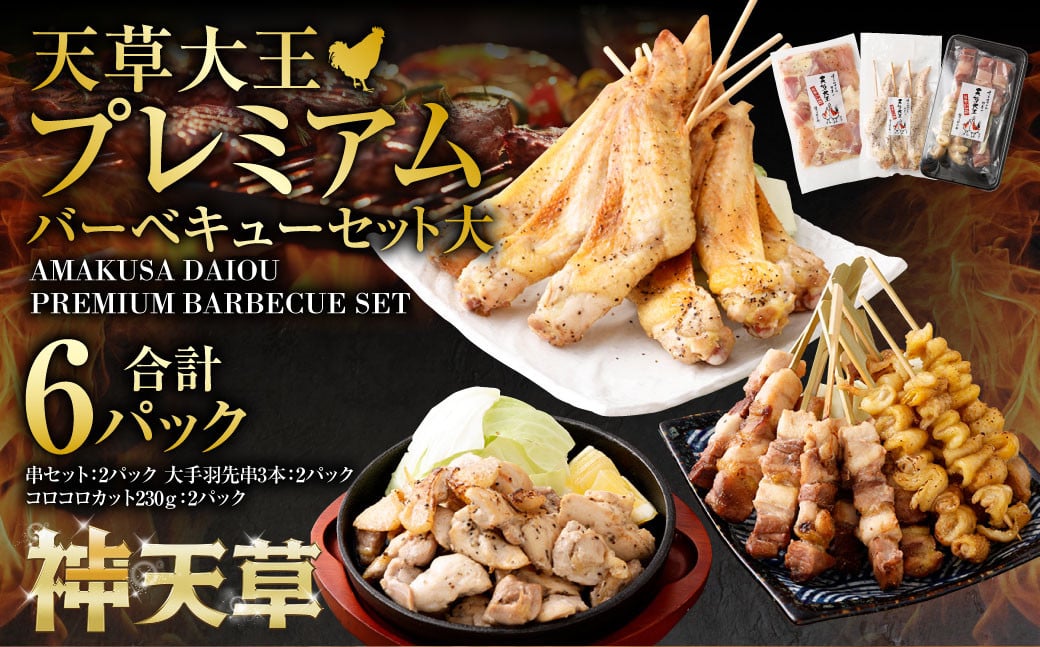 天草大王プレミアムバーべキューセット（大） 合計6パック 天草大王 焼鳥 モモ ムネ 皮 手羽先 串