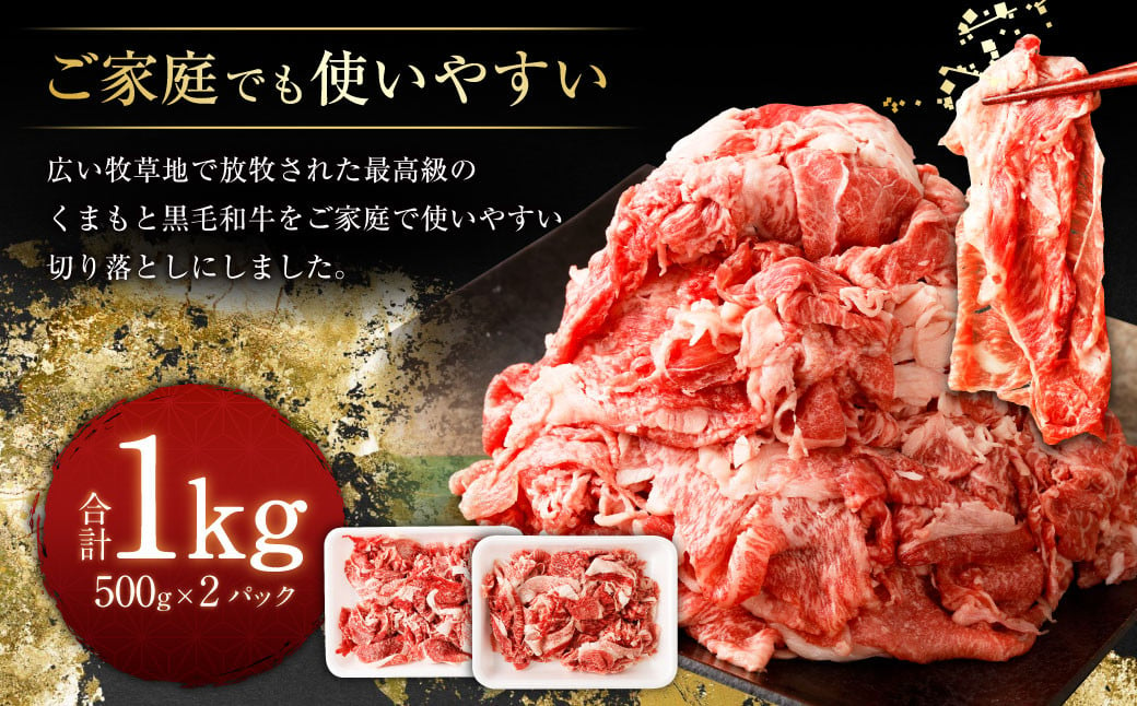 くまもと黒毛和牛 切り落とし 1kg（500g×2パック） お肉 肉 牛肉 黒毛和牛 和牛 冷凍 国産 九州産 熊本県 上天草市