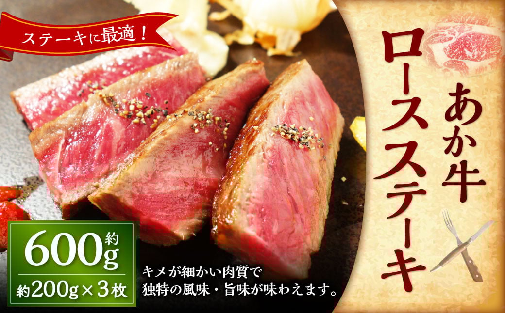 あか牛ロースステーキ 約600g（あか牛ロースステーキ約200g×3枚） あか牛 肉 お肉 牛肉 ロース ステーキ 霜降り 褐牛 褐毛和種 和牛 国産牛 熊本県 上天草市 冷凍