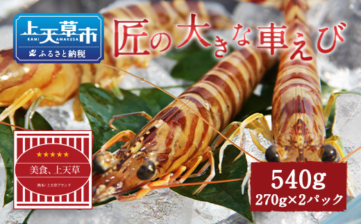【上天草ブランド認証品】 匠の大きな車えび【活き締め急速冷凍】 270g×2パック(合計10尾～14尾) 車海老 刺身 車えび えび 車エビ エビ
