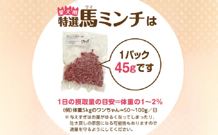 特選馬ミンチ45g 44パックセット ワンちゃん大喜び 馬肉ミンチ 犬用ミンチ 冷凍ミンチ 高タンパク 栄養満点 小分けパック  熊本県 宇城市 大阪馬肉屋TMP