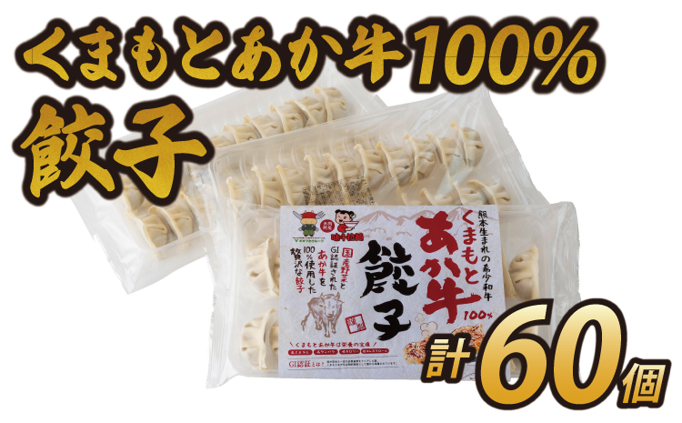 くまもとあか牛100％ 餃子 合計60個 20個入(1パック)×3パック ぎょうざ ギョーザ 冷凍餃子 惣菜 簡単調理 小分け 牛肉 和牛 赤牛 熊本県産 九州産 国産 冷凍 送料無料 熊本県 宇城市 オオツカ株式会社