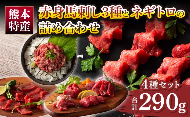 「熊本特産」赤身馬刺し3種とネギトロの詰め合わせ 馬肉 馬刺し  ネギトロ 赤身 ロース ランプ 本場 食べ比べ 4種 セット 専門店 自社牧場 産地直送 絶品 お取り寄せ ご褒美 贅沢 おつまみ 小分け 贈答 ギフト プレゼント フジチク
