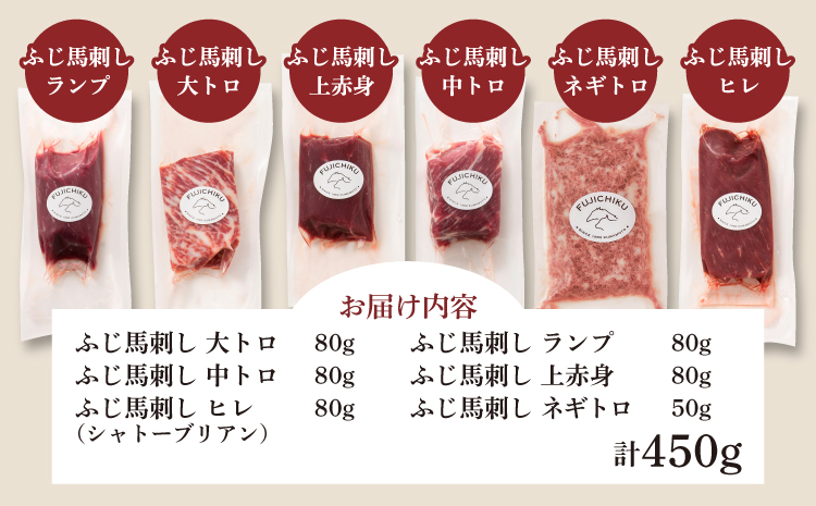 「熊本特産」 フジチク厳選のふじ馬刺し6種セット 馬肉 馬刺し 肉 刺身 お肉 精肉 生肉 大トロ 中トロ ヒレ シャトーブリアン ランプ 赤身 上赤身 ネギトロ 霜降り 馬 熊本 熊本県 産地直送 自社牧場 自社加工 本場 食べ比べ 詰め合わせ 冷凍 新鮮 フジチク