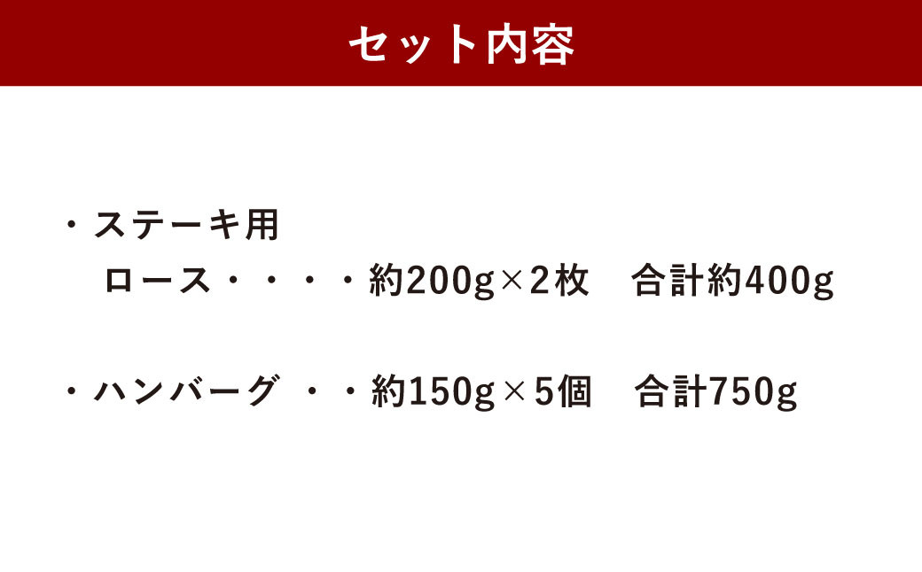 あか牛 ステーキ ・ ハンバーグセット 合計約1.15kg 和牛 牛肉