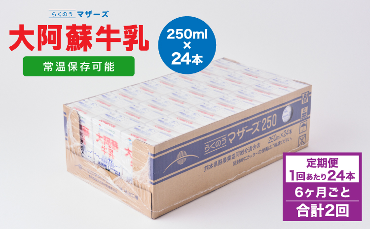[使用不可][6ヶ月毎2回定期便] 牛乳 大阿蘇牛乳 250ml 計48本 牛乳 定期便 常温保存 常温 らくのうマザーズ 大阿蘇牛乳 1ケース 250ml×24本 生乳100% ミルク 成分無調整牛乳
