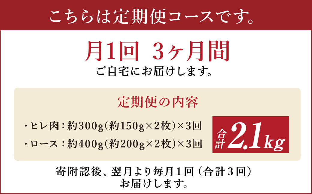 ステーキ 【3ヶ月定期便】計2.1kg 【 あか牛 ヒレステーキ 約300g ロースステーキ 約400g】×3回 【3ヶ月定期便】あか牛ヒレステーキ約300g ロースステーキ約400g 合計約2.1kg セット 牛肉 牛 あかうし 赤牛 ヒレ ロース ステーキ 肉 にく BBQ 食品 国産 九州産 熊本県産 冷凍