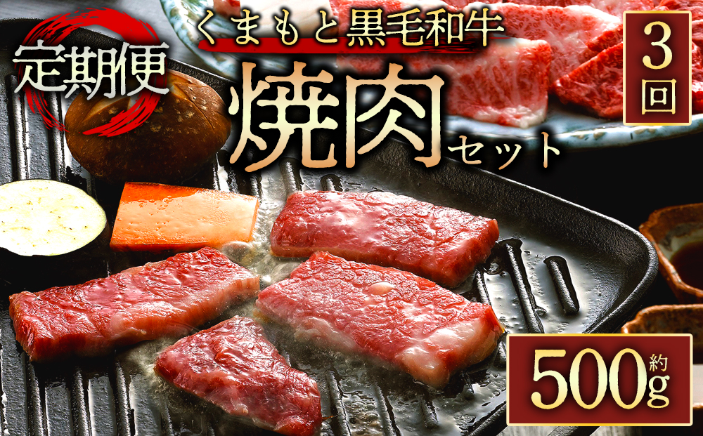 【定期便 全3回】くまもと黒毛和牛焼肉500g 阿蘇牧場 熊本県 阿蘇市