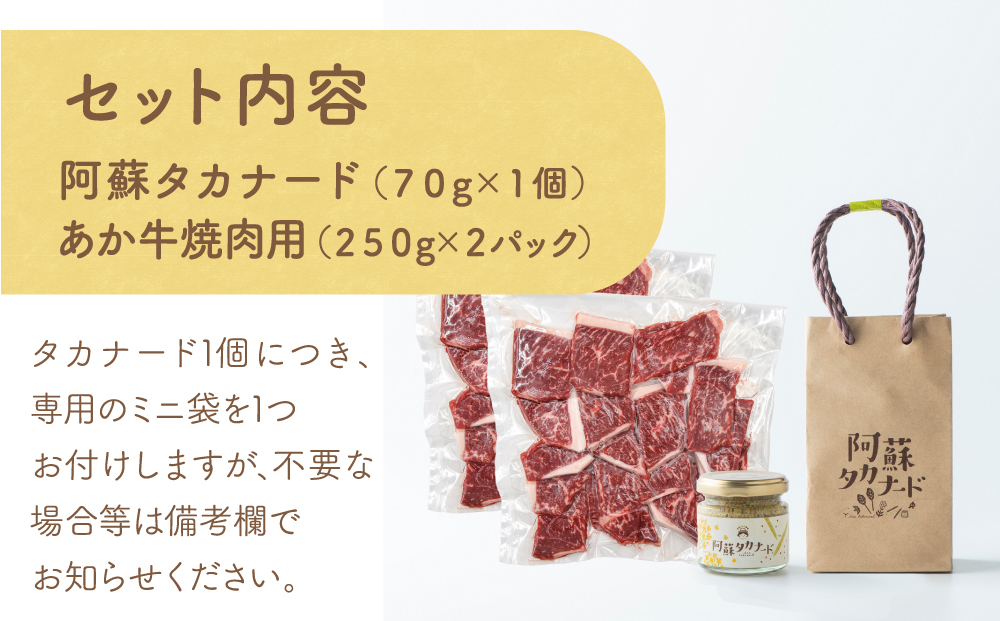 【ふるさと納税】阿蘇タカナード 70g と あか牛 焼肉用 500g セット 阿蘇高菜 あか牛 阿蘇さとう農園 人気 美味しい 熊本 阿蘇