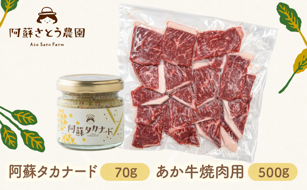 【ふるさと納税】阿蘇タカナード 70g と あか牛 焼肉用 500g セット 阿蘇高菜 あか牛 阿蘇さとう農園 人気 美味しい 熊本 阿蘇