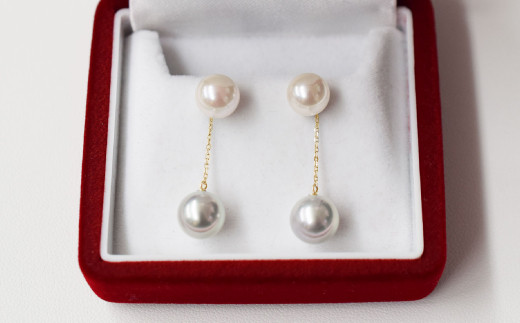 S085-350_NEW 天草産 7.5mm - 8mm × 8mm - 8.5mm 18K ホワイト ピンク ナチュラル あこや真珠 ピアス L字 ダブルパールピアス【K18YG】