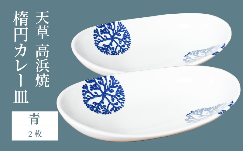 S026-064_天草 高浜焼 楕円カレー皿 2枚（青）