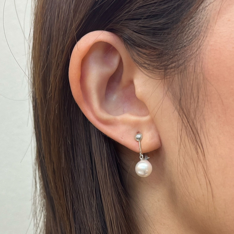S085-594_あこや真珠 天草 イヤリング 7.5mm - 8mm ホワイトピンク 真珠