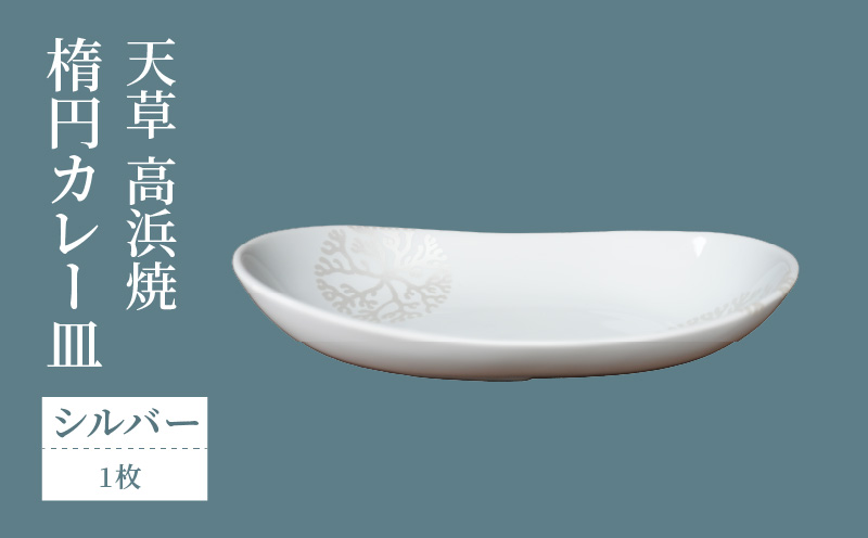 S026-062_天草 高浜焼 楕円カレー皿 1枚（シルバー）