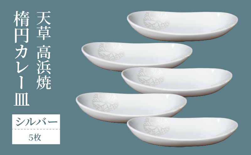 S026-057_天草 高浜焼 楕円カレー皿 5枚セット（シルバー）