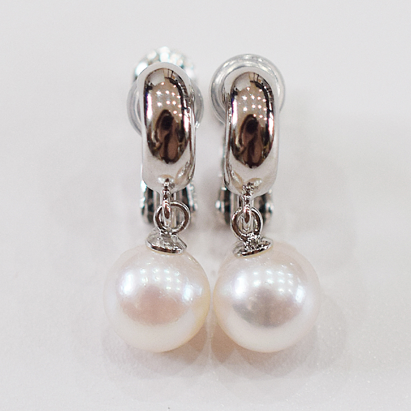 S085-387_あこや真珠 ホワイトピンク 7.5mm - 8mm イヤリング SV925 シルバー925 真珠 半フープ型