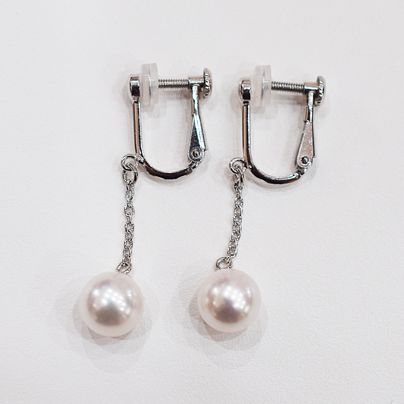 S085-389_あこや真珠 ホワイトピンク 7.5mm - 8mm イヤリング SV925 シルバー925 揺れる 真珠 ブラタイプ