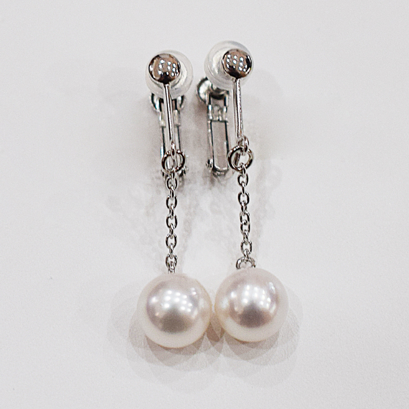 S085-389_あこや真珠 ホワイトピンク 7.5mm - 8mm イヤリング SV925 シルバー925 揺れる 真珠 ブラタイプ
