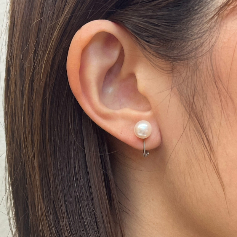 S085-594_あこや真珠 天草 イヤリング 7.5mm - 8mm ホワイトピンク 真珠