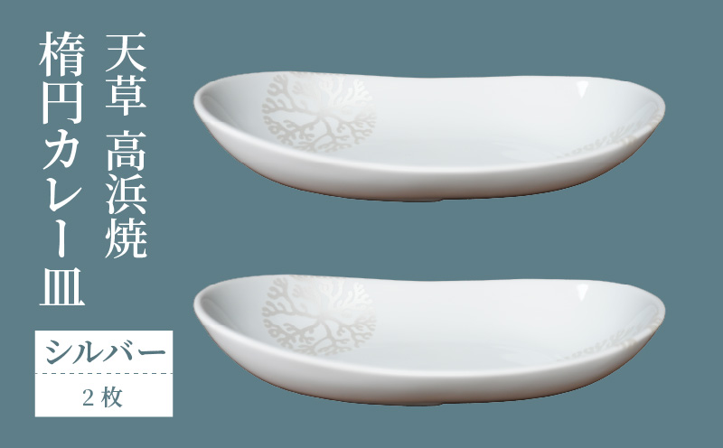 S026-067_天草 高浜焼 楕円カレー皿 2枚（シルバー）