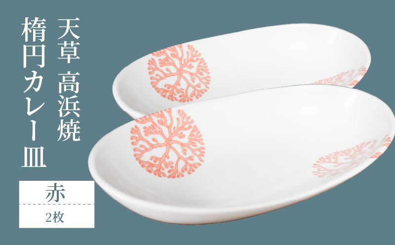 S026-065_天草 高浜焼 楕円カレー皿 2枚（赤）
