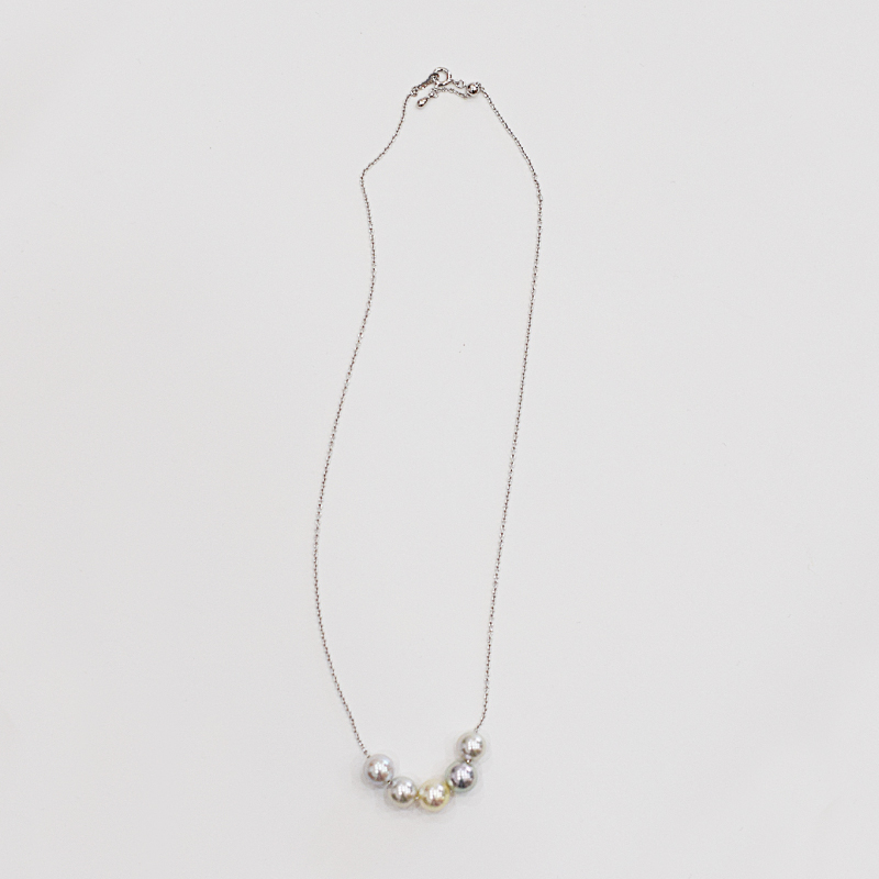 S101-369_あこや真珠 ナチュラルカラー 8.5mm - 9mm 5粒 スルーネックレス ネックレス マルチカラー SV925 シルバー925 あずきチェーン 真珠 ミラーボール【C:なし】