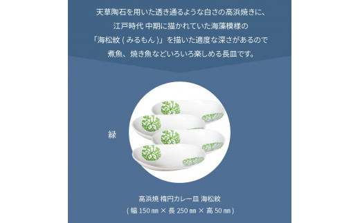 S026-163_天草 高浜焼 楕円カレー皿 4枚（緑）