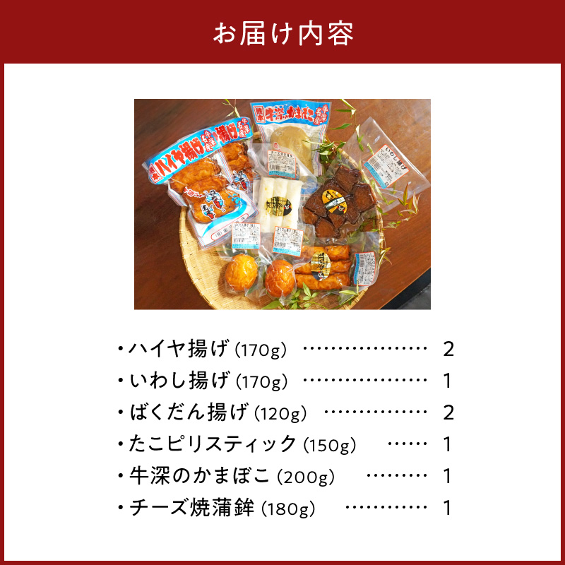 S028-003_懐かしかまぼこ8個セット(ばくだん、いわし揚げ、ハイヤ揚げなど）