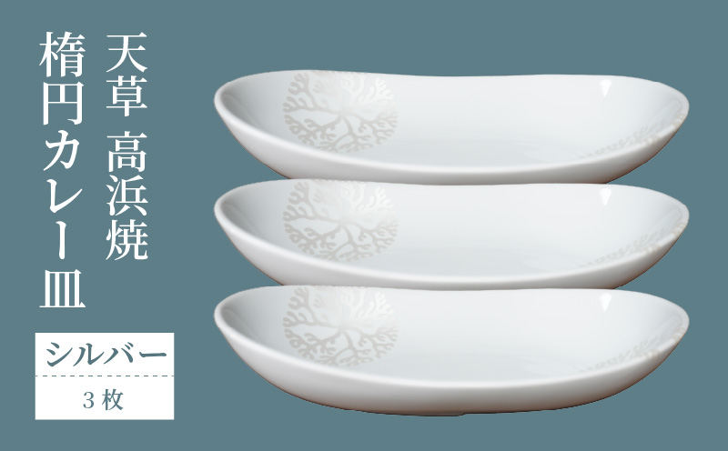 S026-159_天草 高浜焼 楕円カレー皿 3枚（シルバー）