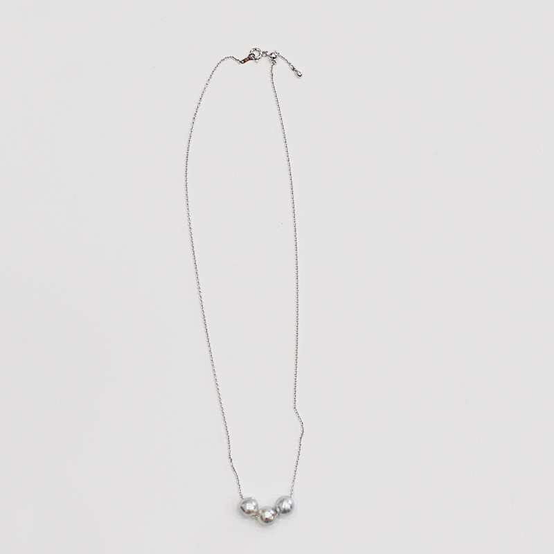 S101-373_あこや真珠 バロックパール 8mm - 9mm 3粒 スルーネックレス ネックレス SV925 シルバー925 あずきチェーン 真珠 ミラーボール【C:なし】