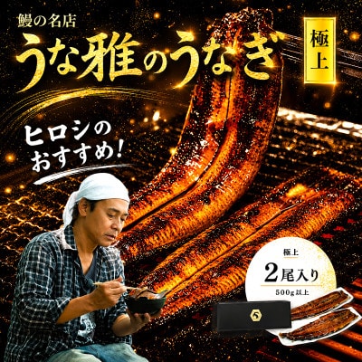 ヒロシのおすすめ!鰻の名店『うな雅』国産 手焼き 鰻【極上】かば焼き 2尾 約500g【配送不可地域：離島】【1675001】