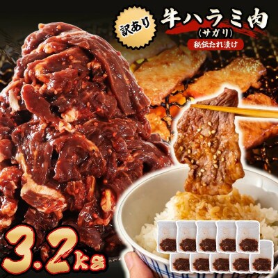 秘伝たれ漬け 訳あり 柔らか牛ハラミ(サガリ)肉 味付け合計3.2kg 小分け10パック【配送不可地域：離島】【1718569】