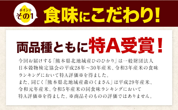 令和7年産 特A受賞品種 【12ヶ月定期便】 無洗米ひのひかり10kg 無洗米森のくまさん10kg 計20kg 食べ比べ厳選お楽しみセット 熊本県産(玉東町産含む） 5kg×4袋 無洗米 精米 玉東町 森くま 20kg《お申込み翌月から出荷開始》ブランド米