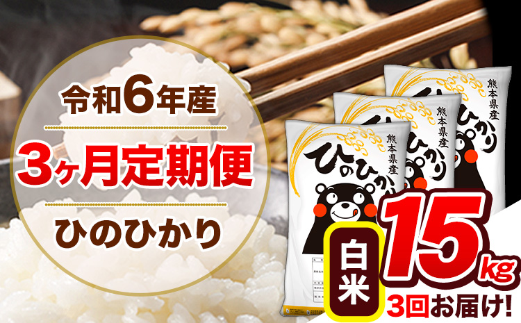 【3ヶ月定期便】令和6年産 定期便 ひのひかり 15kg 《申込み翌月から発送》令和6年産 熊本県産 ふるさと納税 白米 精米 ひの 米 こめ ふるさとのうぜい ヒノヒカリ コメ 熊本米