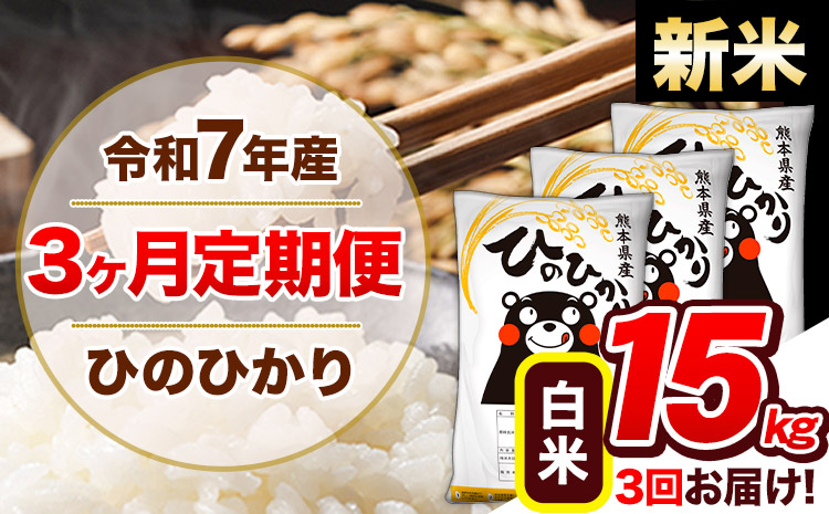 【3ヶ月定期便】新米 令和7年産 定期便 ひのひかり 白米 15kg 《お申込み翌月から出荷開始》熊本県産 ふるさと納税 白米 精米 ひの 米 こめ ふるさとのうぜい ヒノヒカリ コメ 熊本米