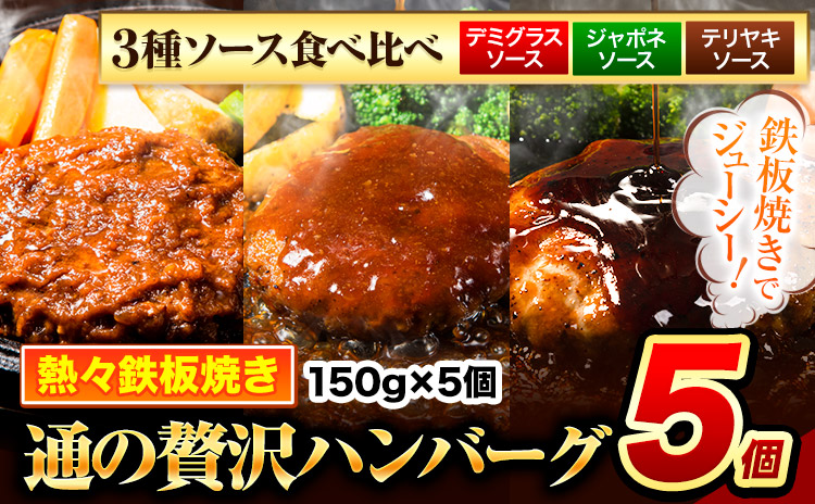 ハンバーグ 5個 国産のお肉使用！ 鶏肉不使用 温めるだけ 「通の贅沢ハンバーグ」3種ソース食べ比べ《45日以内に出荷予定(土日祝除く)》 牛 訳あり 小分け 早く届く